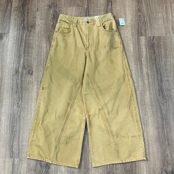NEW Free People We The Free Chill Vibes Dropped Wide Leg Mustard Scout Jeans 28 - Picture 2 of 15